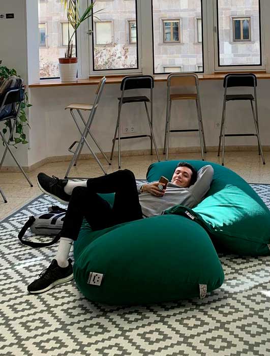 Feels like home Student chilling out on the beanbags